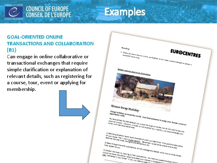 Examples GOAL-ORIENTED ONLINE TRANSACTIONS AND COLLABORATION (B 1) Can engage in online collaborative or Examples GOAL-ORIENTED ONLINE TRANSACTIONS AND COLLABORATION (B 1) Can engage in online collaborative or