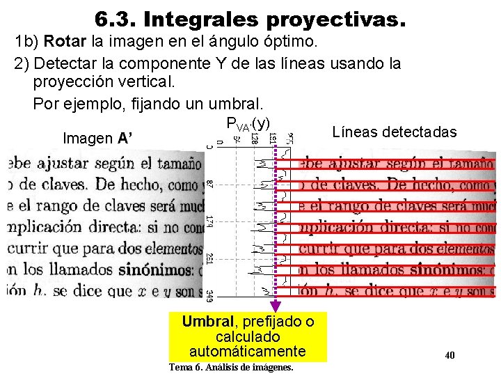 6. 3. Integrales proyectivas. 1 b) Rotar la imagen en el ángulo óptimo. 2)
