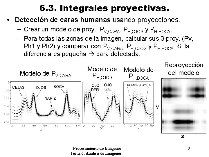 6. 3. Integrales proyectivas. • Detección de caras humanas usando proyecciones. – Crear un