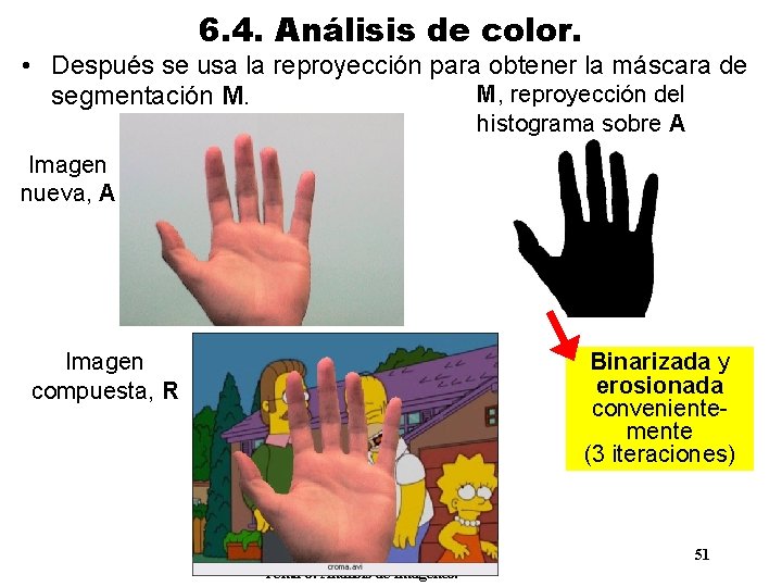 6. 4. Análisis de color. • Después se usa la reproyección para obtener la