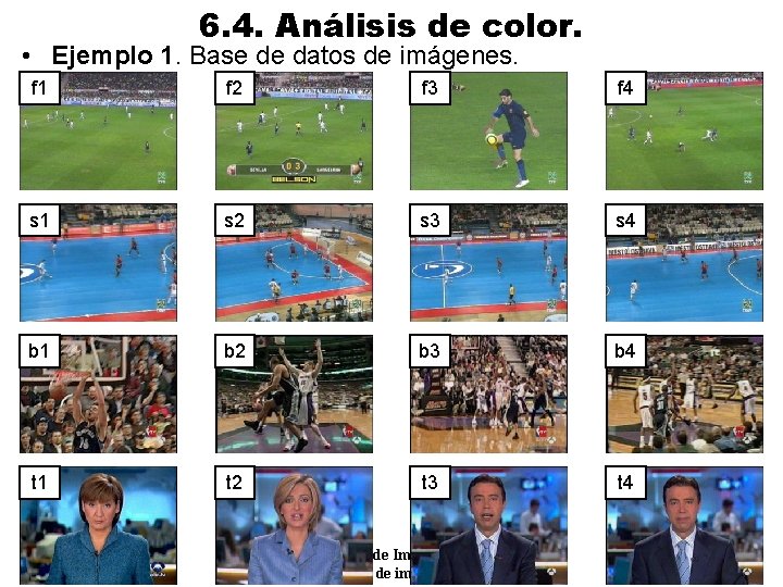 6. 4. Análisis de color. • Ejemplo 1. Base de datos de imágenes. f