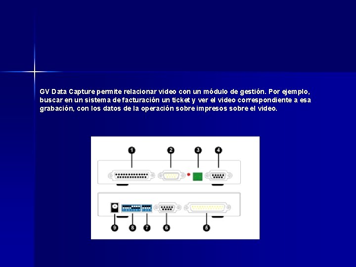 GV Data Capture permite relacionar video con un módulo de gestión. Por ejemplo, buscar GV Data Capture permite relacionar video con un módulo de gestión. Por ejemplo, buscar