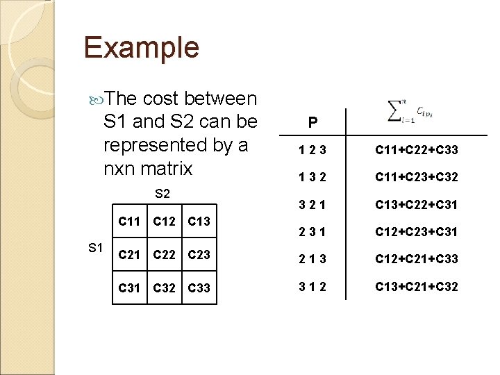 Example The cost between S 1 and S 2 can be represented by a