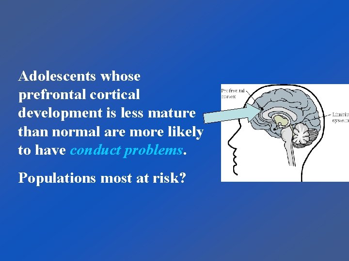 Adolescents whose prefrontal cortical development is less mature than normal are more likely to