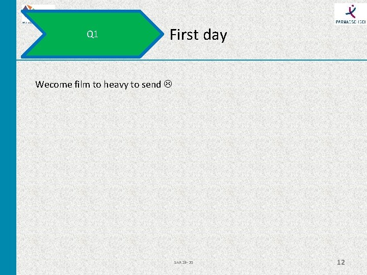 Q 1 First day Wecome film to heavy to send SAR 19 -20 12 Q 1 First day Wecome film to heavy to send SAR 19 -20 12
