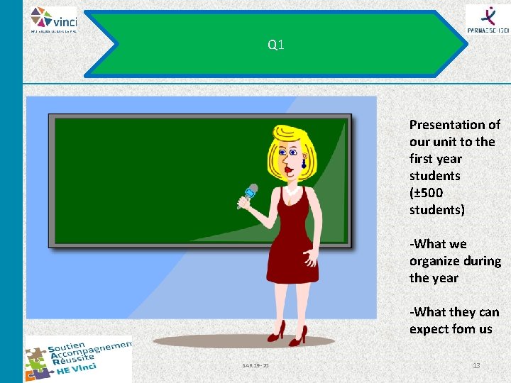 Q 1 Presentation of our unit to the first year students (± 500 students) Q 1 Presentation of our unit to the first year students (± 500 students)