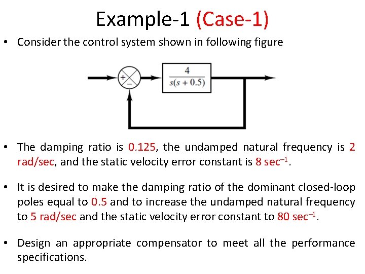 Example-1 (Case-1) • Consider the control system shown in following figure • The damping