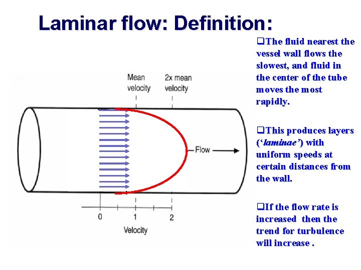 Laminar flow: Definition: q. The fluid nearest the vessel wall flows the slowest, and