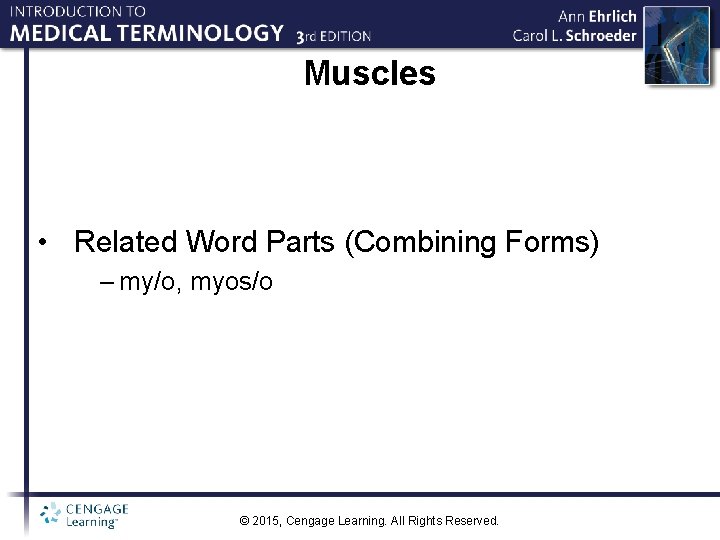 Muscles • Related Word Parts (Combining Forms) – my/o, myos/o © 2015, Cengage Learning.