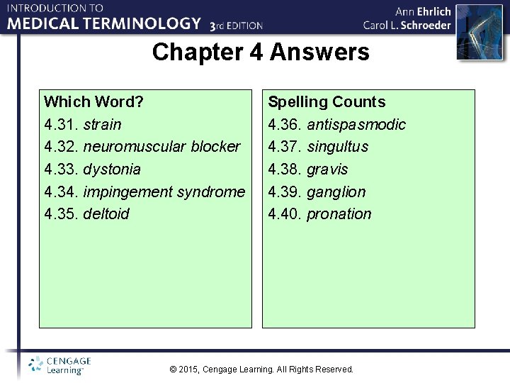Chapter 4 Answers Which Word? 4. 31. strain 4. 32. neuromuscular blocker 4. 33.