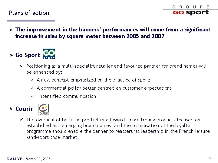 Plans of action Ø The improvement in the banners’ performances will come from a