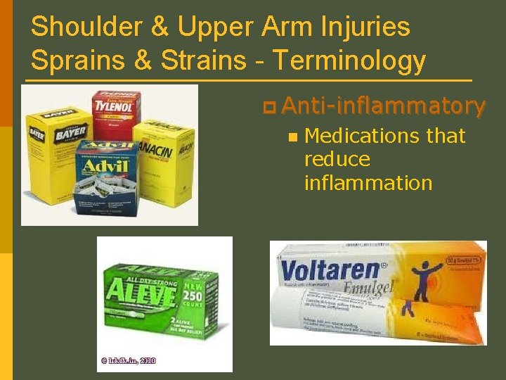 Shoulder & Upper Arm Injuries Sprains & Strains - Terminology p Anti-inflammatory n Medications