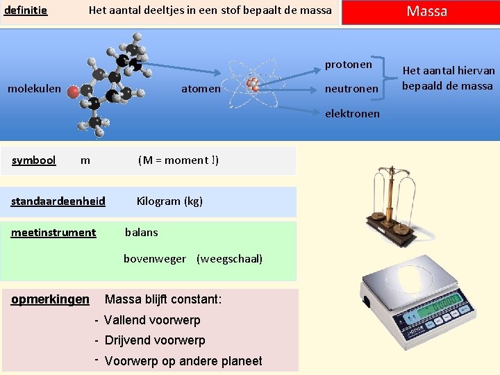 definitie Het aantal deeltjes in een stof bepaalt de massa protonen molekulen atomen neutronen