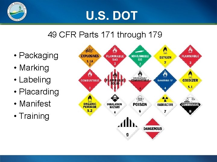 U. S. DOT 49 CFR Parts 171 through 179 • Packaging • Marking •