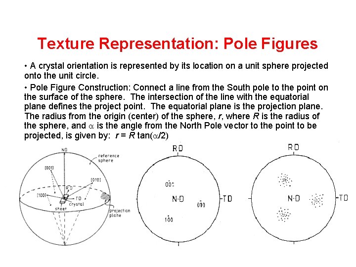 Texture Representation: Pole Figures • A crystal orientation is represented by its location on Texture Representation: Pole Figures • A crystal orientation is represented by its location on