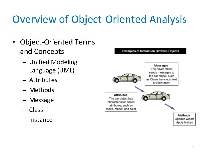 Overview of Object-Oriented Analysis • Object-Oriented Terms and Concepts – Unified Modeling Language (UML)