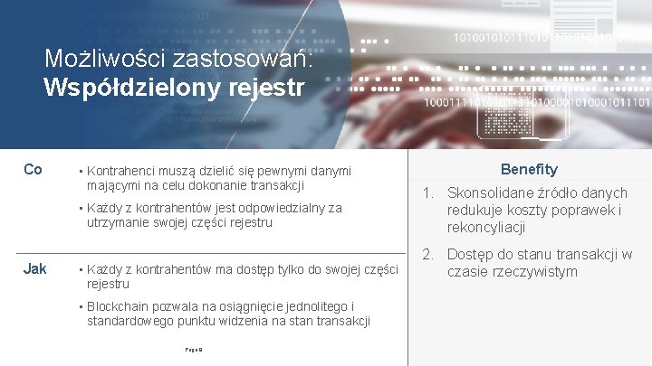 Możliwości zastosowań: Współdzielony rejestr Co • Kontrahenci muszą dzielić się pewnymi danymi mającymi na