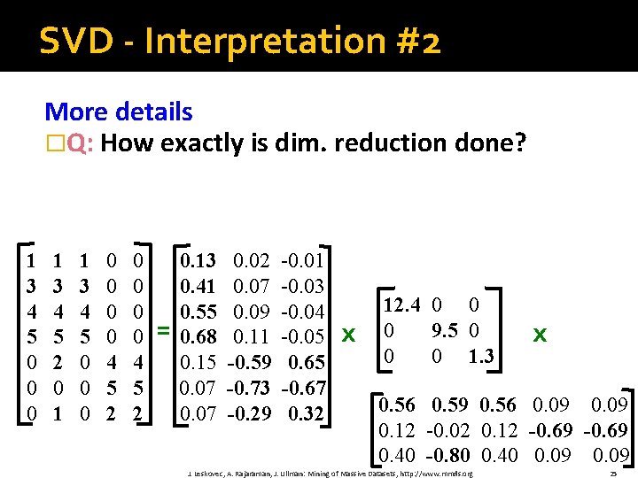 SVD - Interpretation #2 More details �Q: How exactly is dim. reduction done? 1