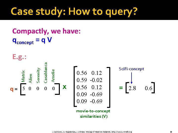 Case study: How to query? Compactly, we have: qconcept = q V q =