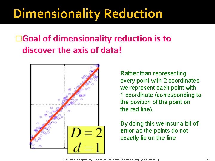 Dimensionality Reduction �Goal of dimensionality reduction is to discover the axis of data! Rather