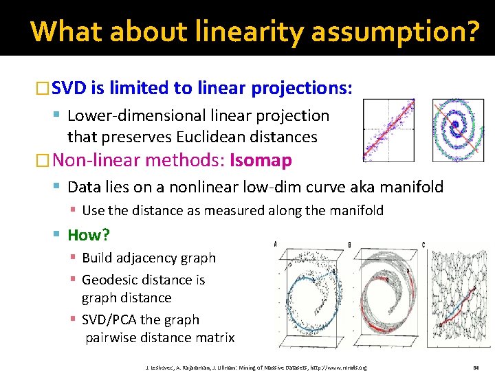 What about linearity assumption? �SVD is limited to linear projections: § Lower‐dimensional linear projection