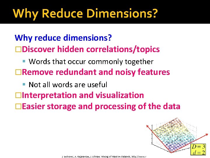 Why Reduce Dimensions? Why reduce dimensions? �Discover hidden correlations/topics § Words that occur commonly