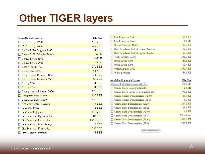 Other TIGER layers GIS TUTORIAL 1 - Basic Workbook 43 