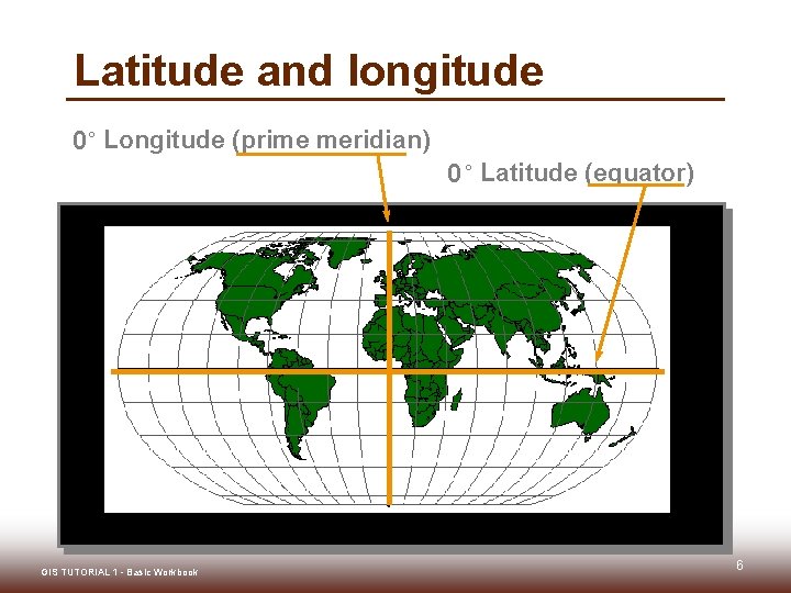 Latitude and longitude 0 ° Longitude (prime meridian) 0 ° Latitude (equator) GIS TUTORIAL