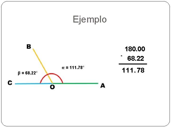 Ejemplo α = 111. 78° 111. 78 β = 68. 22° 68. 22 180.