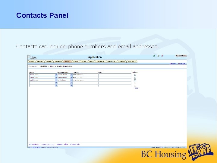 Contacts Panel Contacts can include phone numbers and email addresses. 