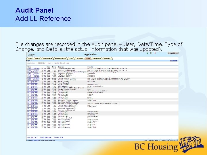 Audit Panel Add LL Reference File changes are recorded in the Audit panel –