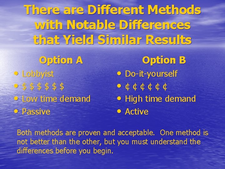 There are Different Methods with Notable Differences that Yield Similar Results Option A •