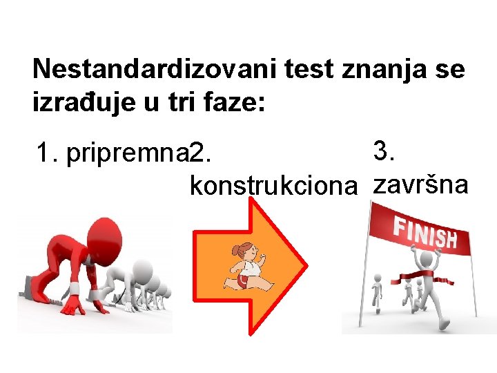 Nestandardizovani test znanja se izrađuje u tri faze: 3. 1. pripremna 2. konstrukciona završna