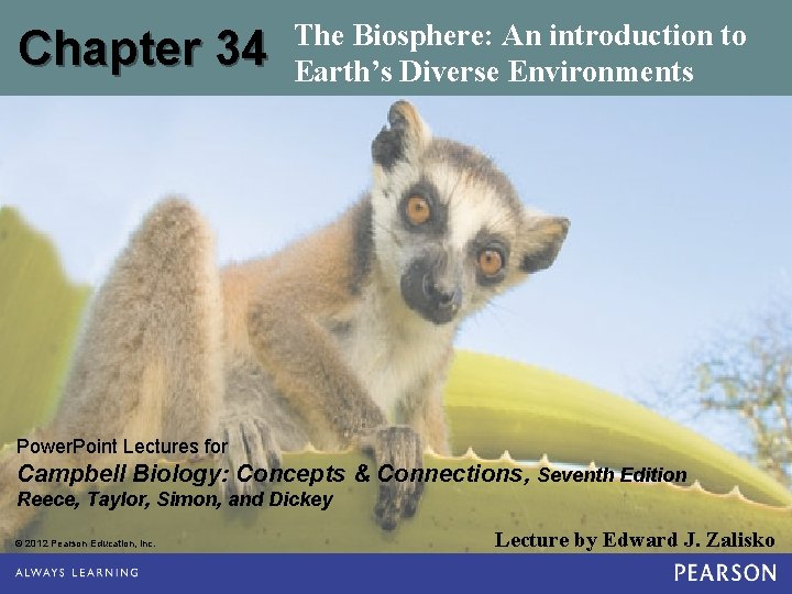 Chapter 34 The Biosphere: An introduction to Earth’s Diverse Environments Power. Point Lectures for