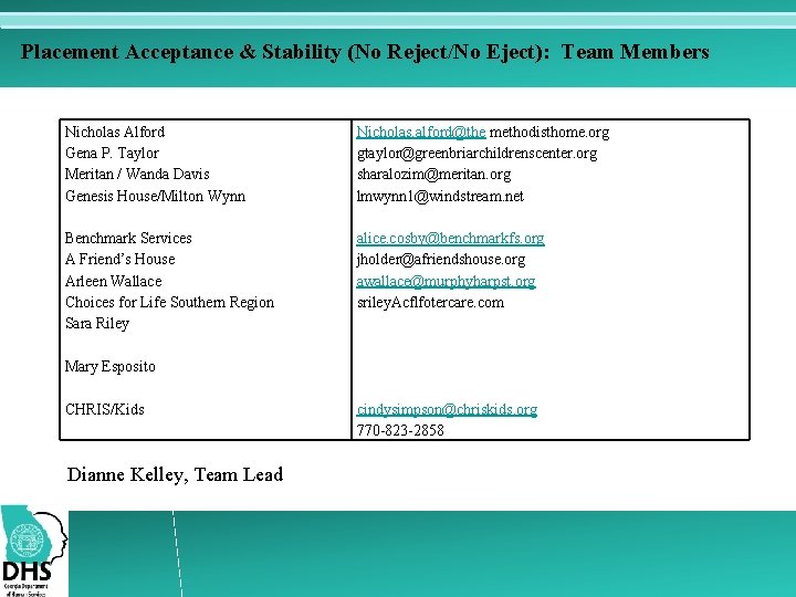 Placement Acceptance & Stability (No Reject/No Eject): Team Members Nicholas Alford Gena P. Taylor