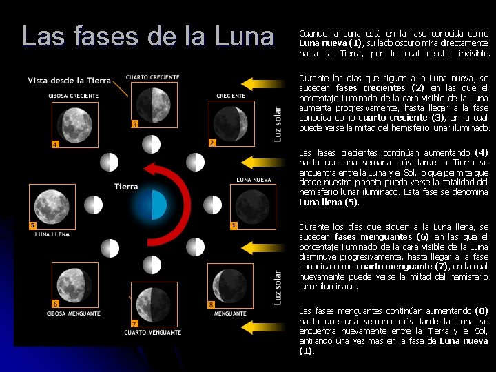 Las fases de la Luna Cuando la Luna está en la fase conocida como