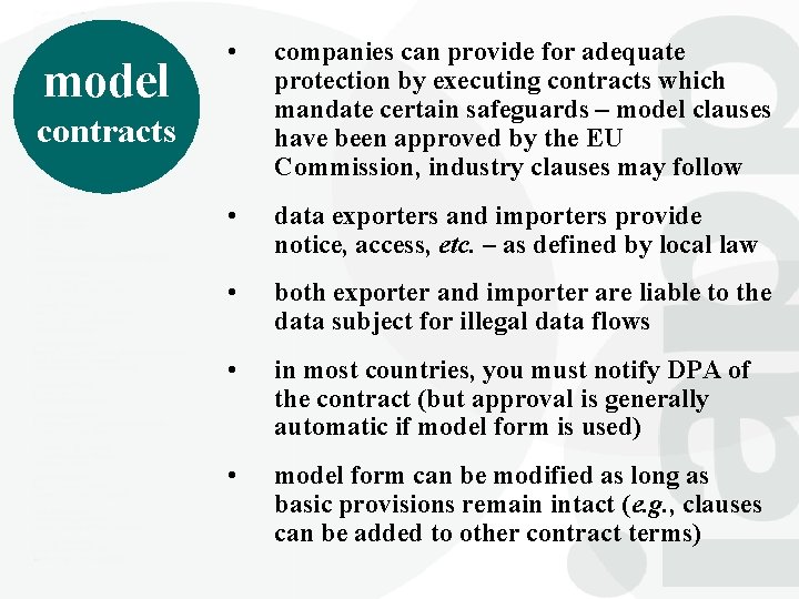 model • companies can provide for adequate protection by executing contracts which mandate certain