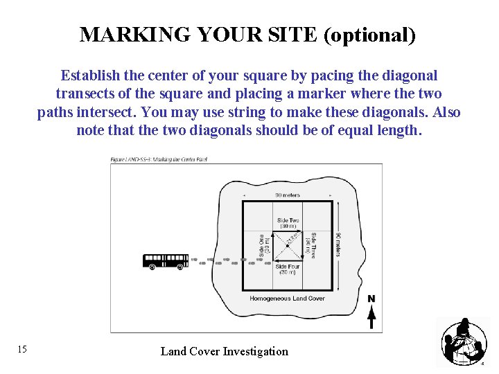 MARKING YOUR SITE (optional) Establish the center of your square by pacing the diagonal
