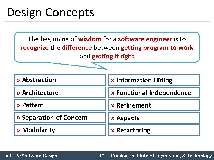 Design Concepts The beginning of wisdom for a software engineer is to recognize the