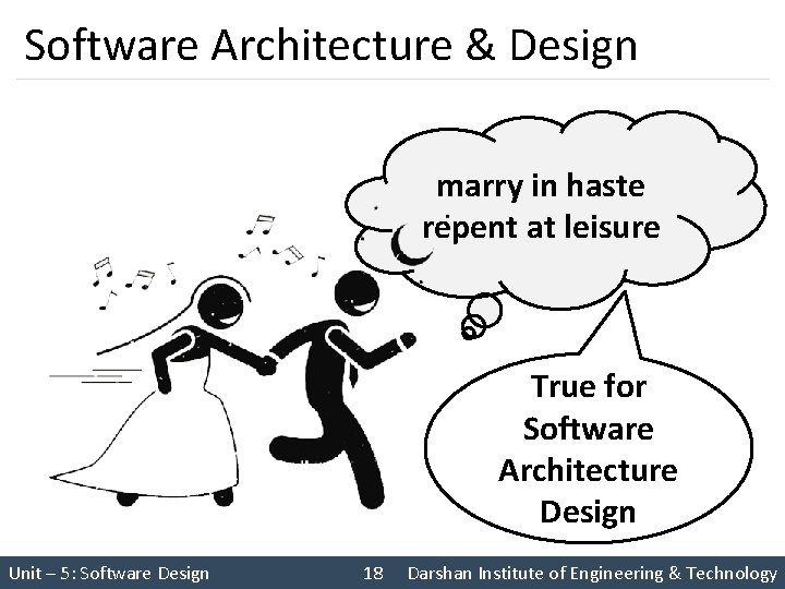 Software Architecture & Design marry in haste repent at leisure True for Software Architecture