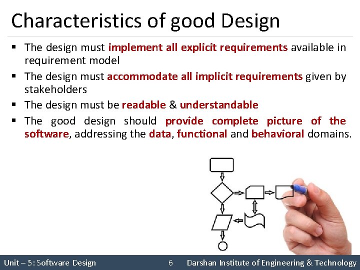Characteristics of good Design § The design must implement all explicit requirements available in