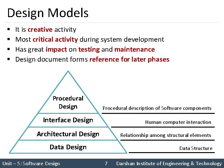 Design Models § § It is creative activity Most critical activity during system development