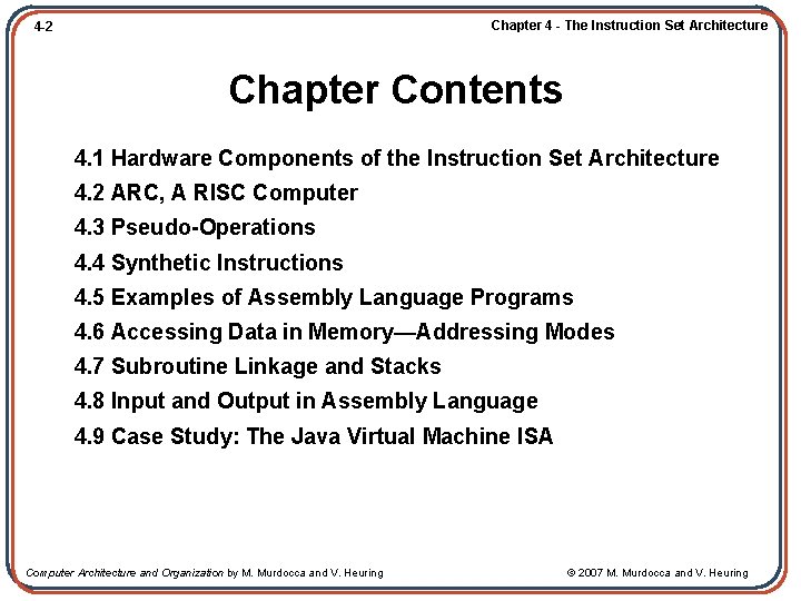 Chapter 4 - The Instruction Set Architecture 4 -2 Chapter Contents 4. 1 Hardware