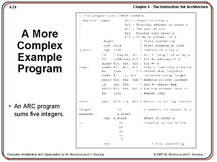 Chapter 4 - The Instruction Set Architecture 4 -24 A More Complex Example Program