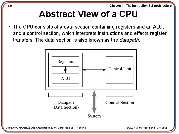 Chapter 4 - The Instruction Set Architecture 4 -9 Abstract View of a CPU