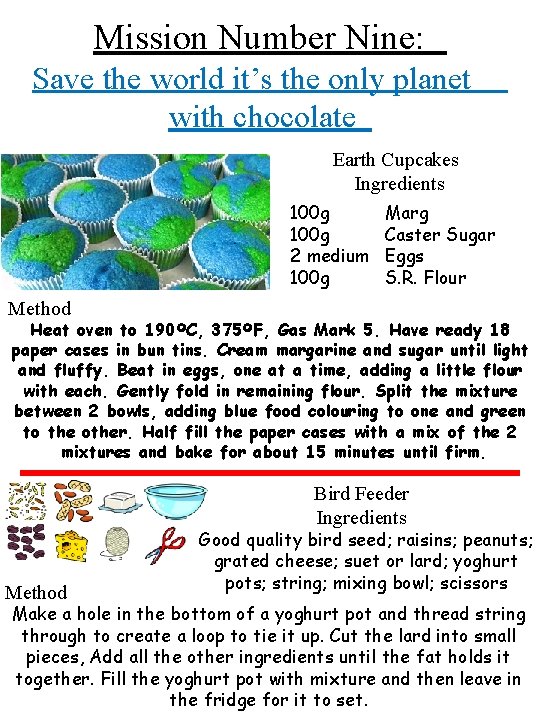 Mission Number Nine: Save the world it’s the only planet with chocolate Earth Cupcakes