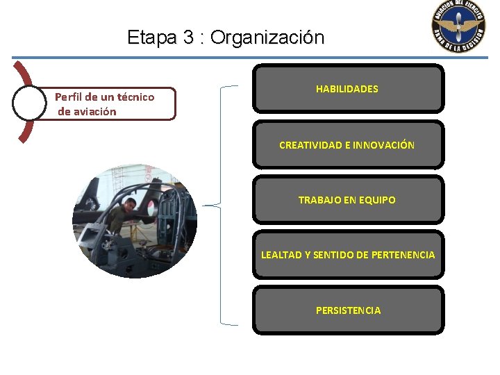 Etapa 3 : Organización Perfil de un técnico de aviación HABILIDADES CREATIVIDAD E INNOVACIÓN