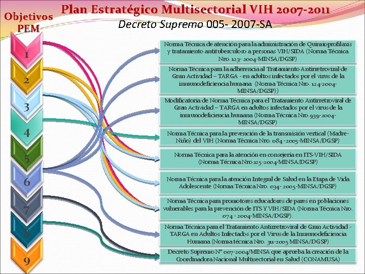 Objetivos PEM Plan Estratégico Multisectorial VIH 2007 -2011 Decreto Supremo 005 - 2007 -SA