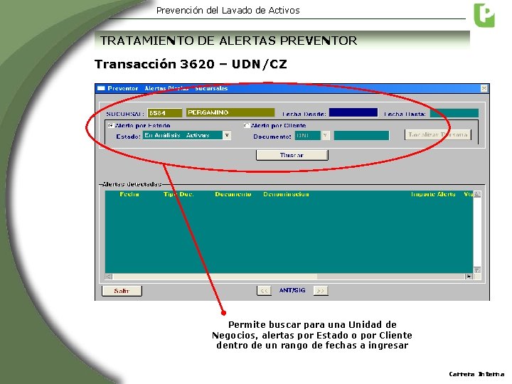 Prevención del Lavado de Activos TRATAMIENTO DE ALERTAS PREVENTOR Transacción 3620 – UDN/CZ Permite Prevención del Lavado de Activos TRATAMIENTO DE ALERTAS PREVENTOR Transacción 3620 – UDN/CZ Permite