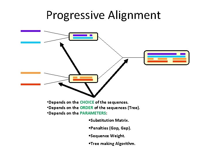 Progressive Alignment • Depends on the CHOICE of the sequences. • Depends on the